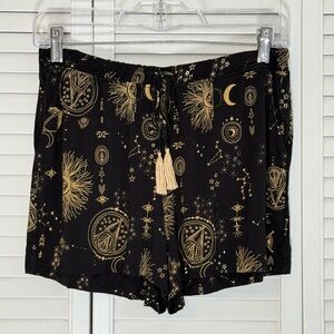 Soma Sleep Shorts Celestial Star Print Black Gold Pockets Drawstring Pull On XS